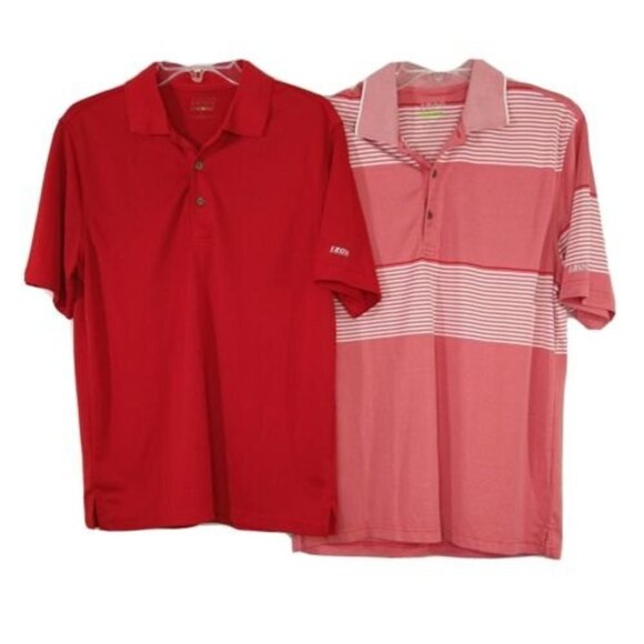 Lot of 2 Izod Golf Polo Shirt Men Size M Red Check Stripe Short Sleeve Collared - Picture 1 of 8